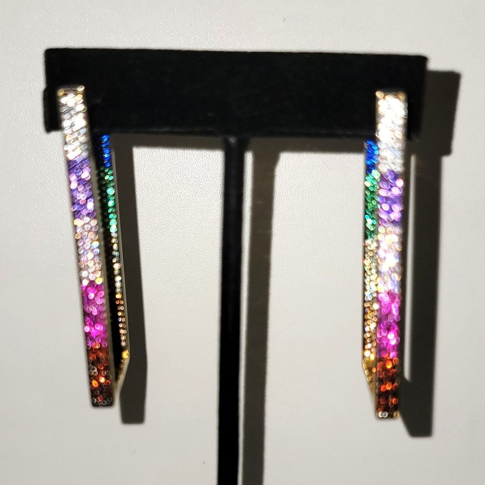Sterling Rectangular Earrings 24k Plate Swarovski… - image 4